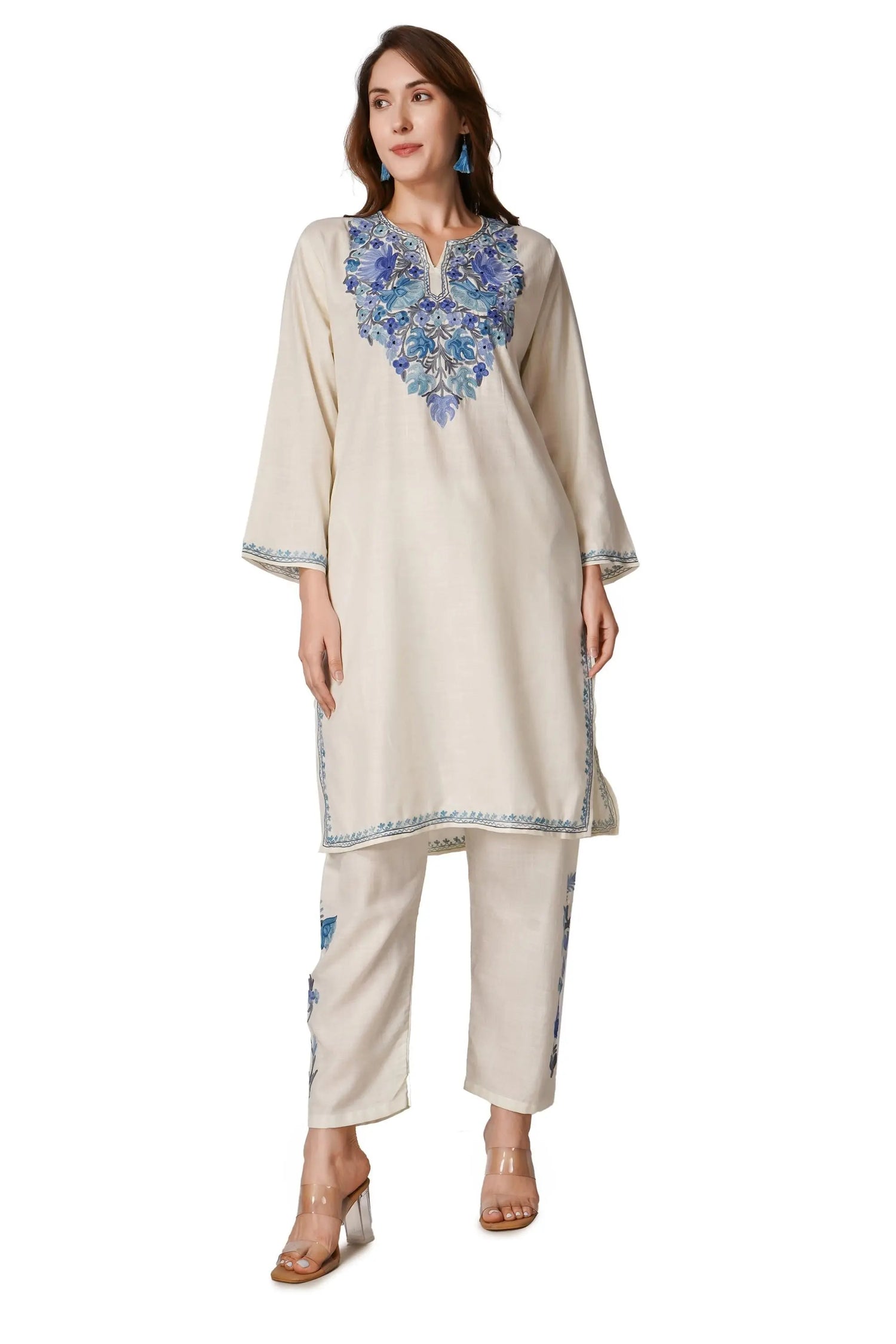 Kashmiri Aari Embroidered Cotton Kurti Pant Set BATIN