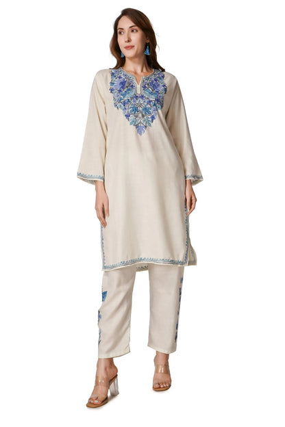 Kashmiri Aari Embroidered Cotton Kurti Pant Set BATIN