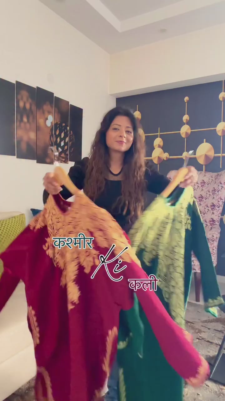 Kashmiri Aari Embroidered Woolen Pheran, Loose Fit Kurta for Women, Paisley Front Back Design