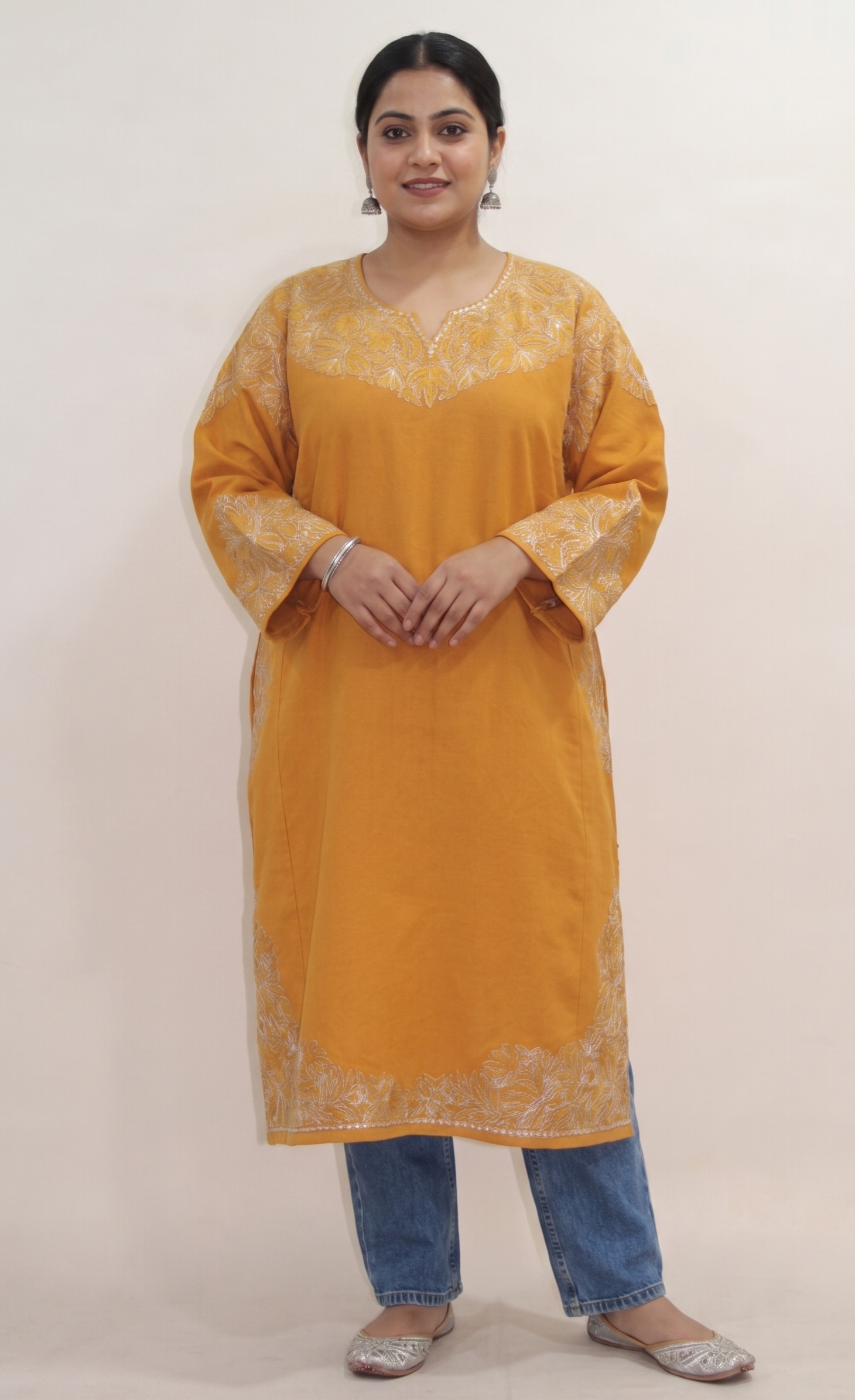 Kashmiri Aari Embroidered Woolen Pheran, Loose Fit Kurta for Women, Designer Pheran