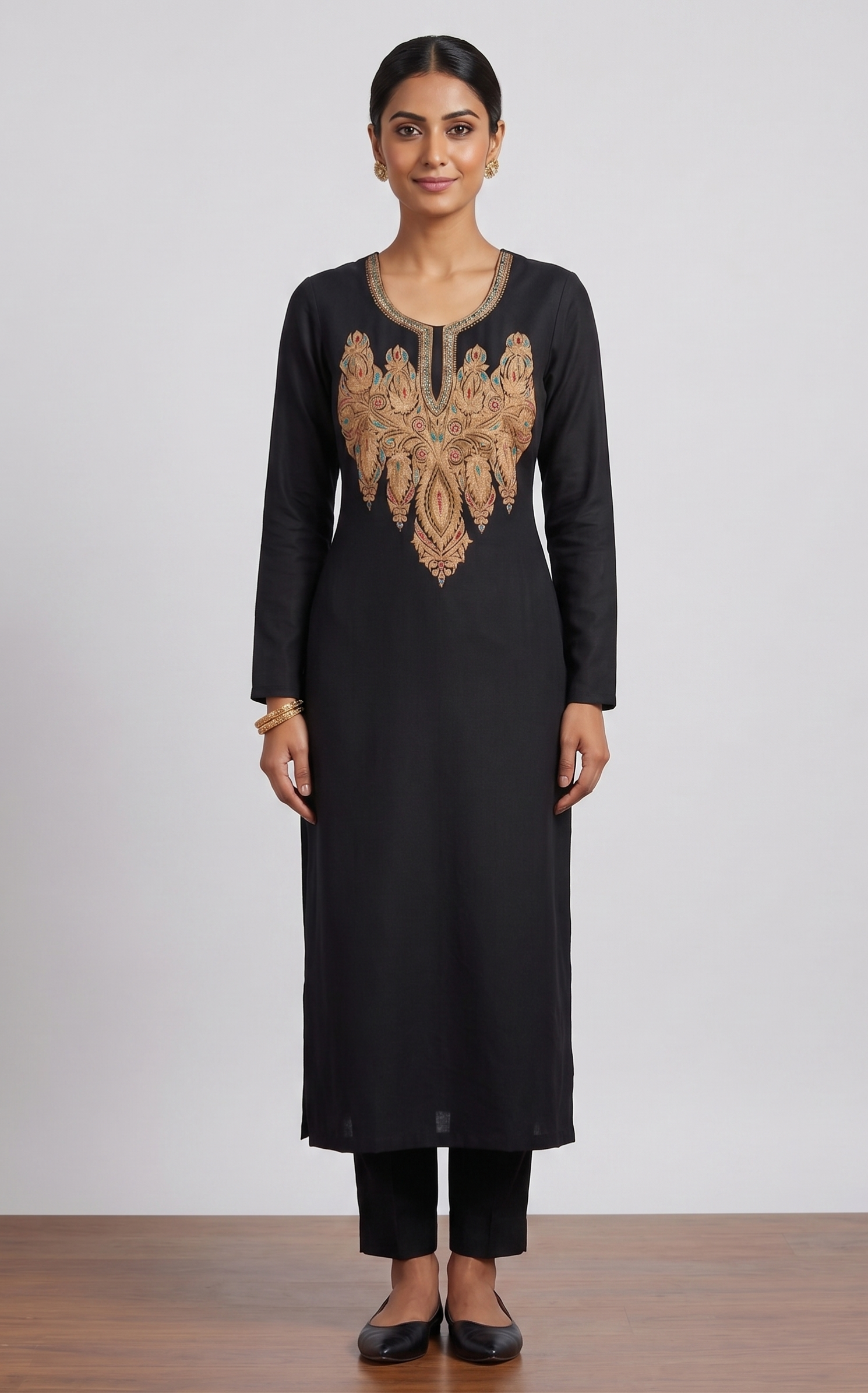 Kashmiri Tilla Embroidered Unstitched Woolen Suit For Women With Stole
