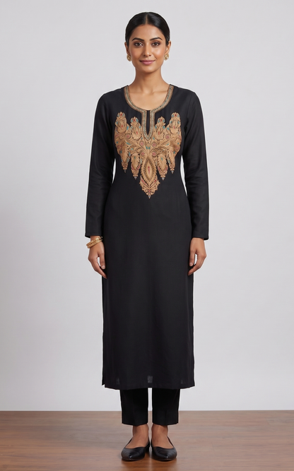 Kashmiri Tilla Embroidered Unstitched Woolen Suit For Women With Stole